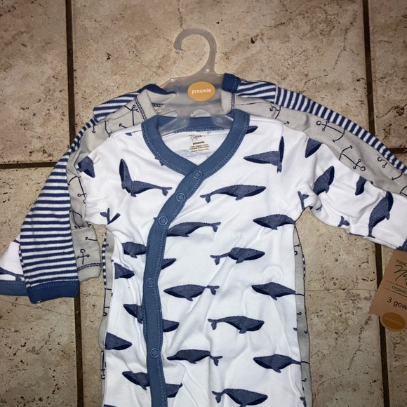 Organic Cotton Baby Whale and Anchor Sleep Gowns Set of 3 - Picture 1 of 5